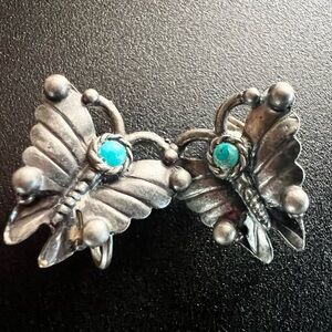 Vintage 1950’s Sancrest Sanford & Co Silver Turquoise Butterfly Clip Earrings